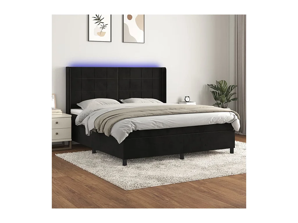 Sommier à lattes de lit matelas et LED Noir 160x200 cm Velours