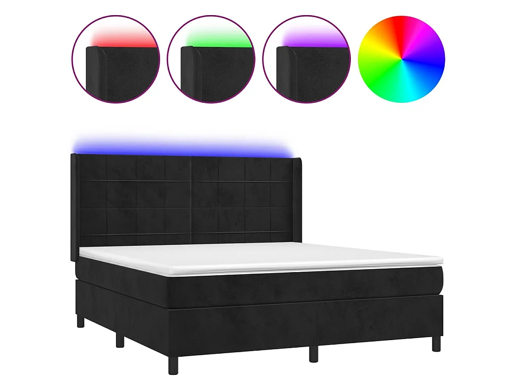 Sommier à lattes de lit matelas et LED Noir 160x200 cm Velours