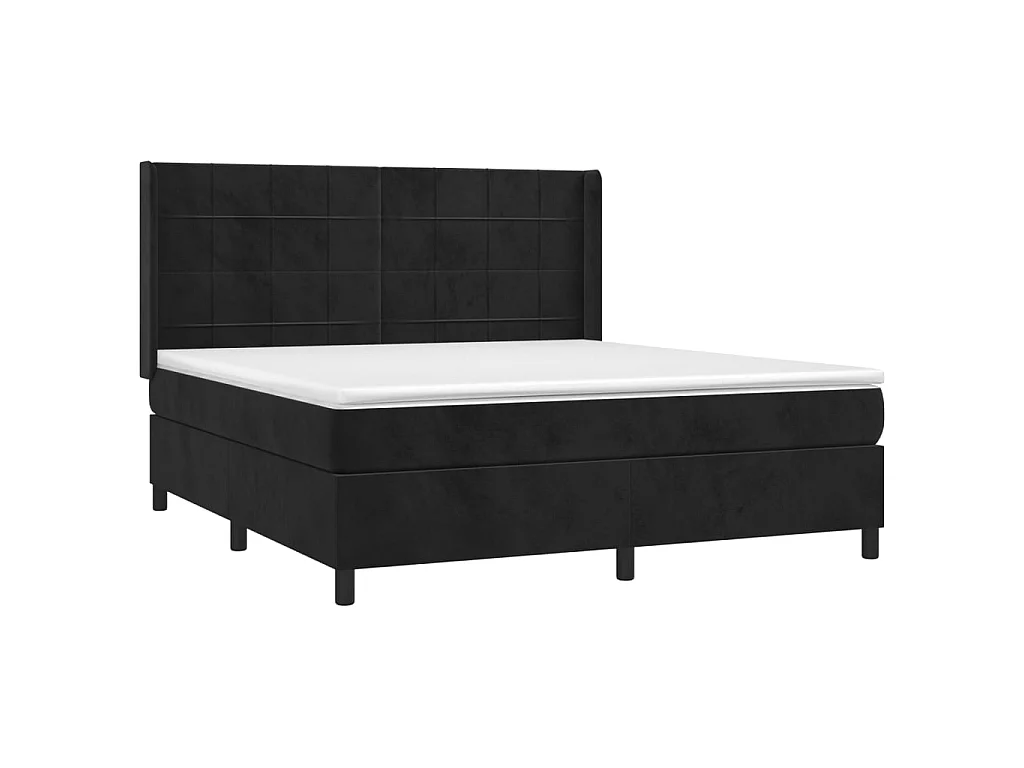 Sommier à lattes de lit matelas et LED Noir 160x200 cm Velours