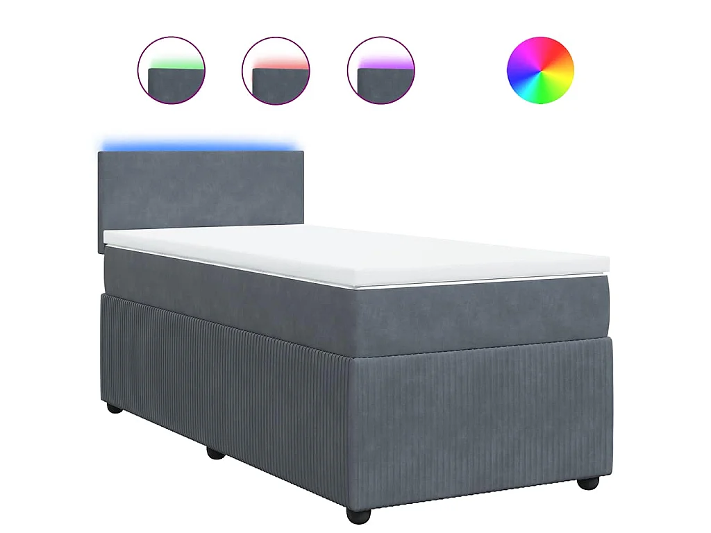 Cama box spring con colchón terciopelo gris oscuro 90x200 cm