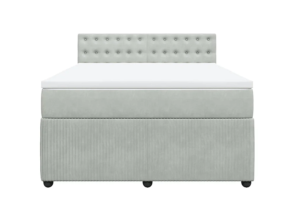 Cama box spring con colchón terciopelo gris claro 160x200 cm