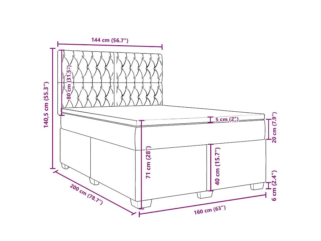 Cama box spring con colchón tela gris oscuro 160x200 cm