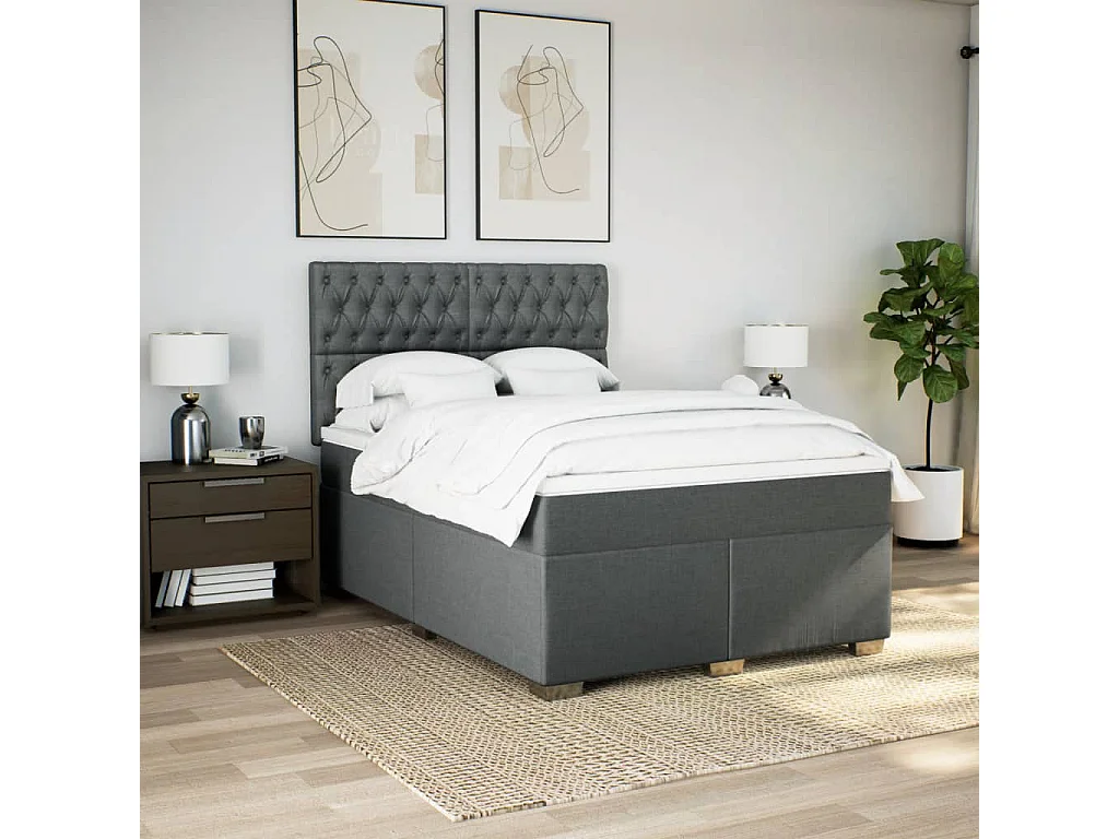 Cama box spring con colchón tela gris oscuro 160x200 cm