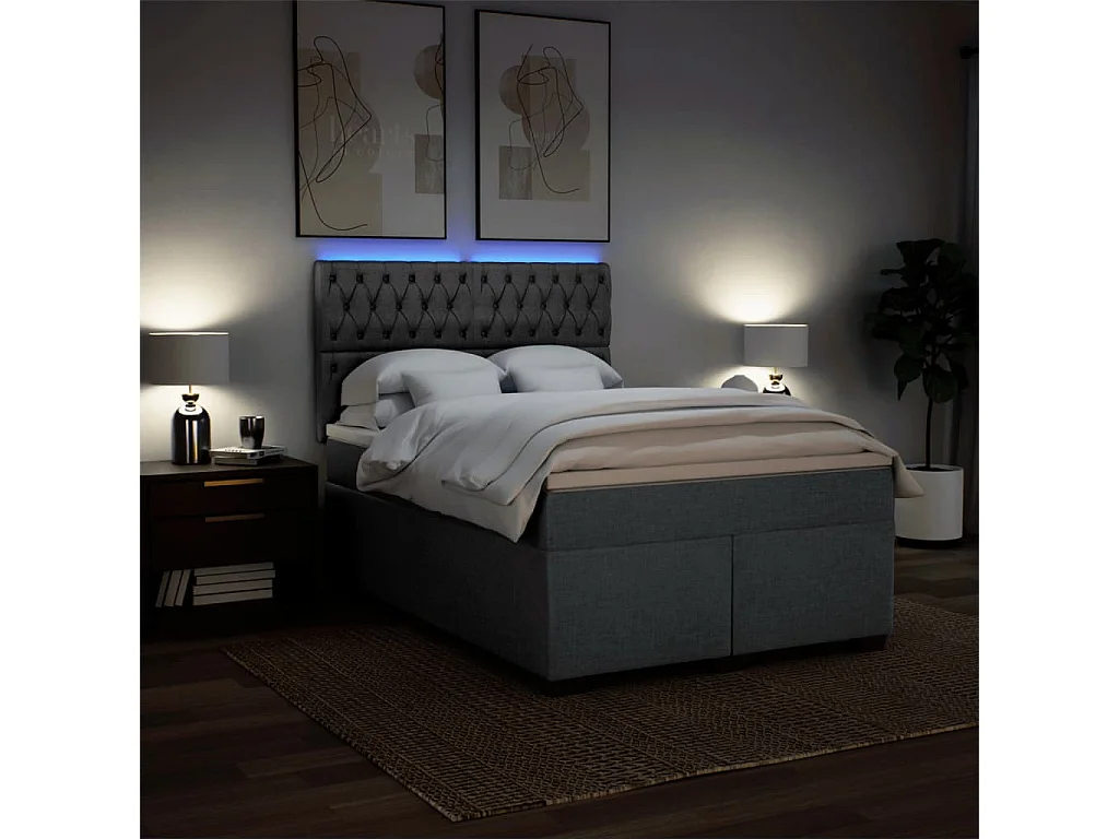 Cama box spring con colchón tela gris oscuro 160x200 cm