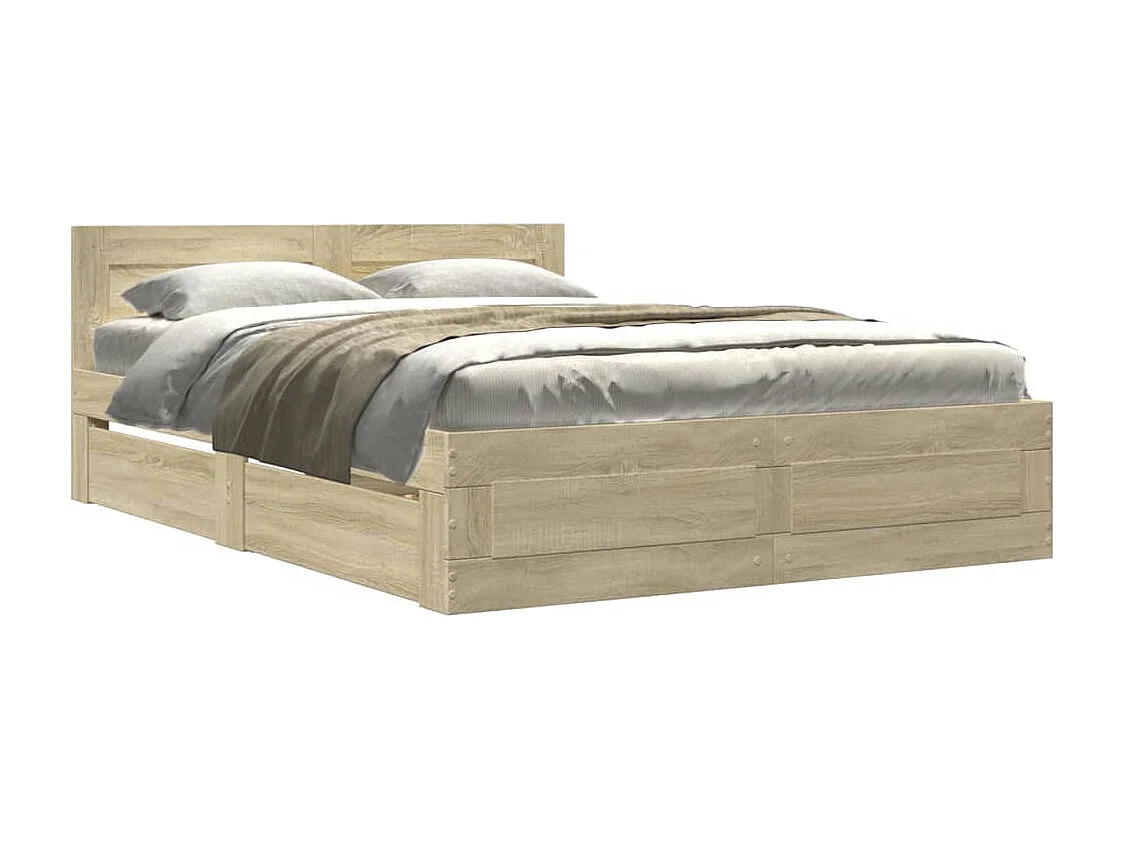 Cadre de lit et tête de lit sans matelas chêne sonoma 140x190cm
