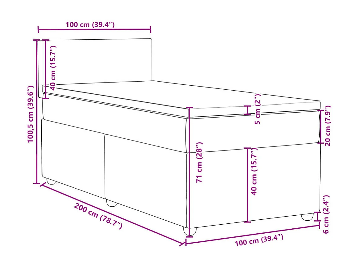 Boxspringbett mit Matratze Hellgrau 100x200 cm Stoff