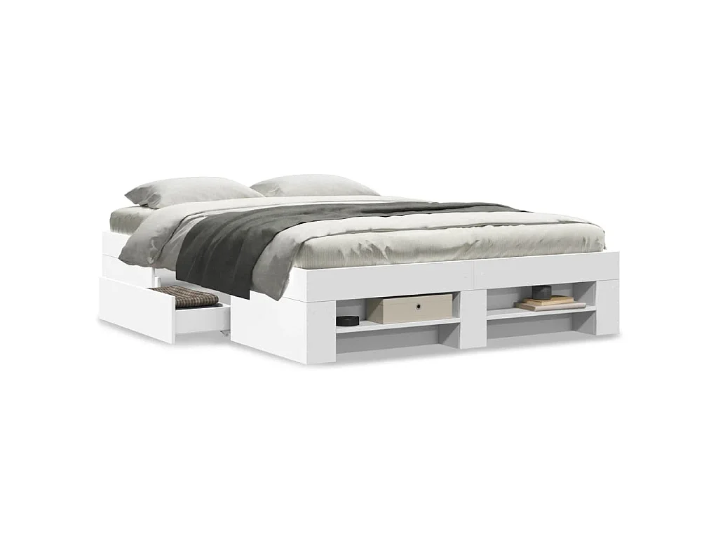 Cadre de lit sans matelas blanc 135x190 cm bois d'ingénierie