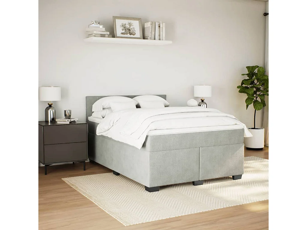 Cama box spring con colchón terciopelo gris claro 140x190 cm