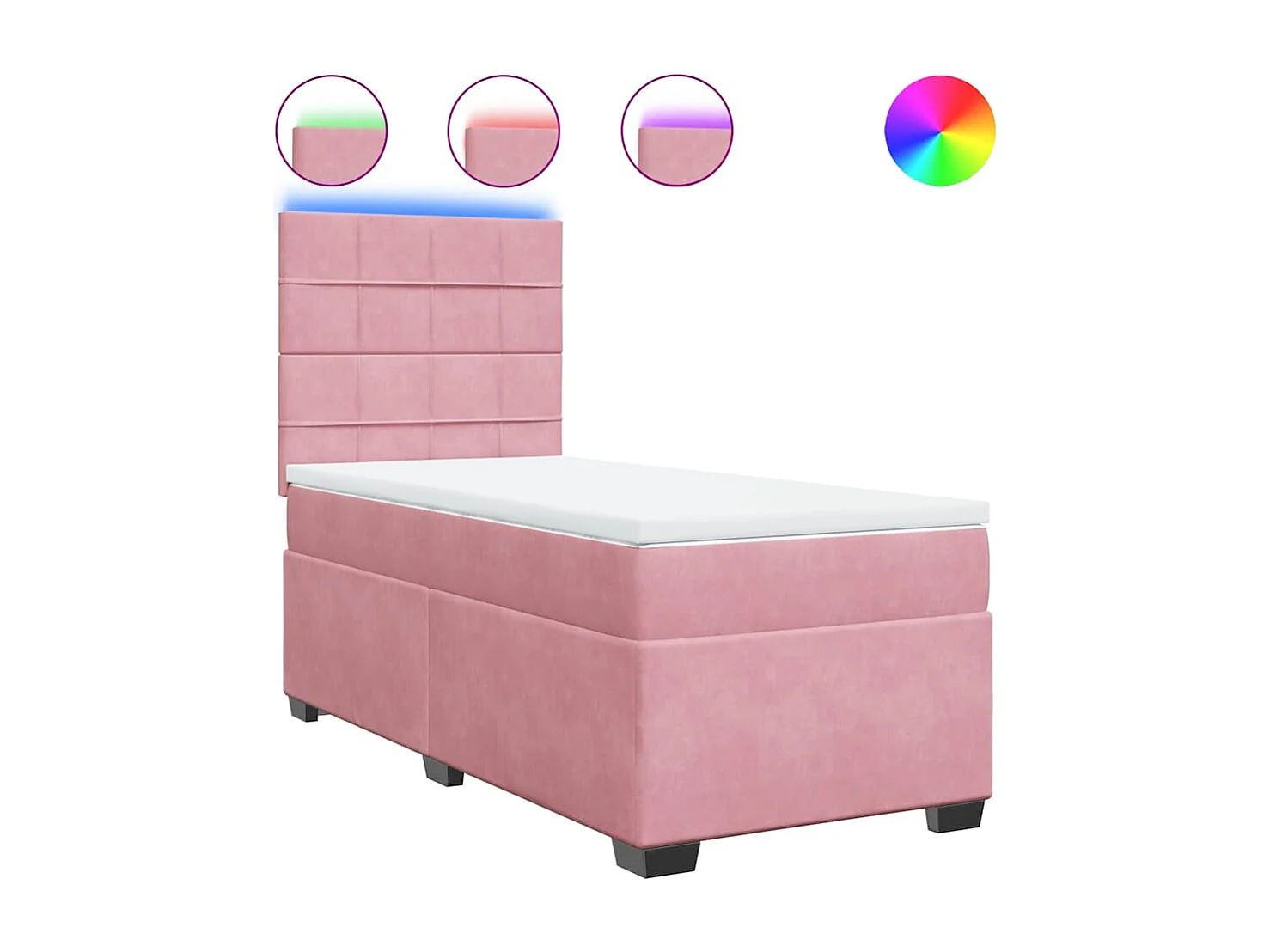 Cama box spring con colchón terciopelo rosa 100x200 cm