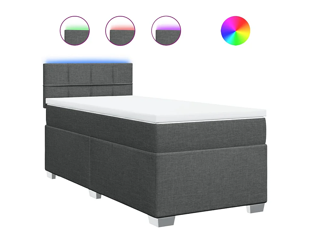 Cama box spring con colchón tela gris oscuro 80x200 cm