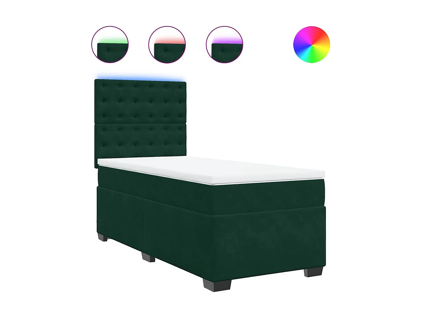 Cama box spring con colchón terciopelo verde oscuro 80x200 cm