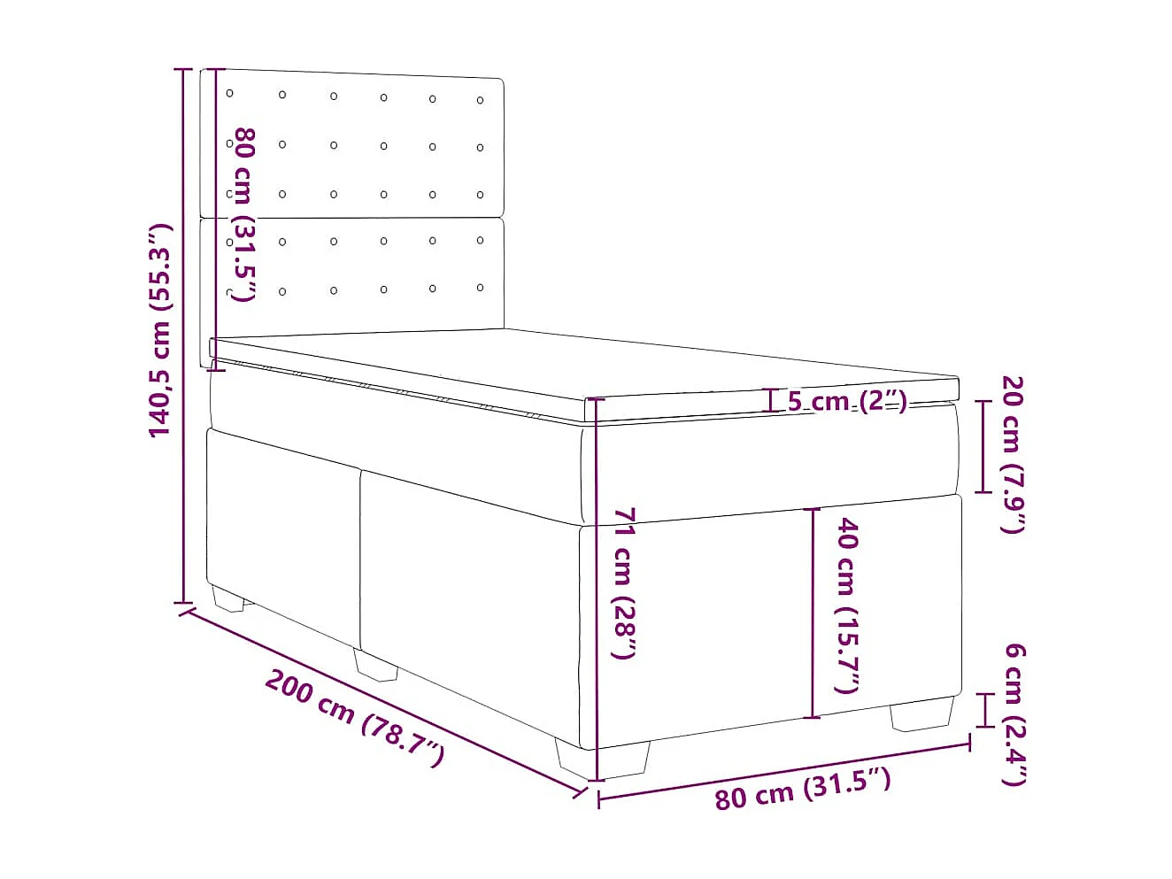 Cama box spring con colchón terciopelo verde oscuro 80x200 cm