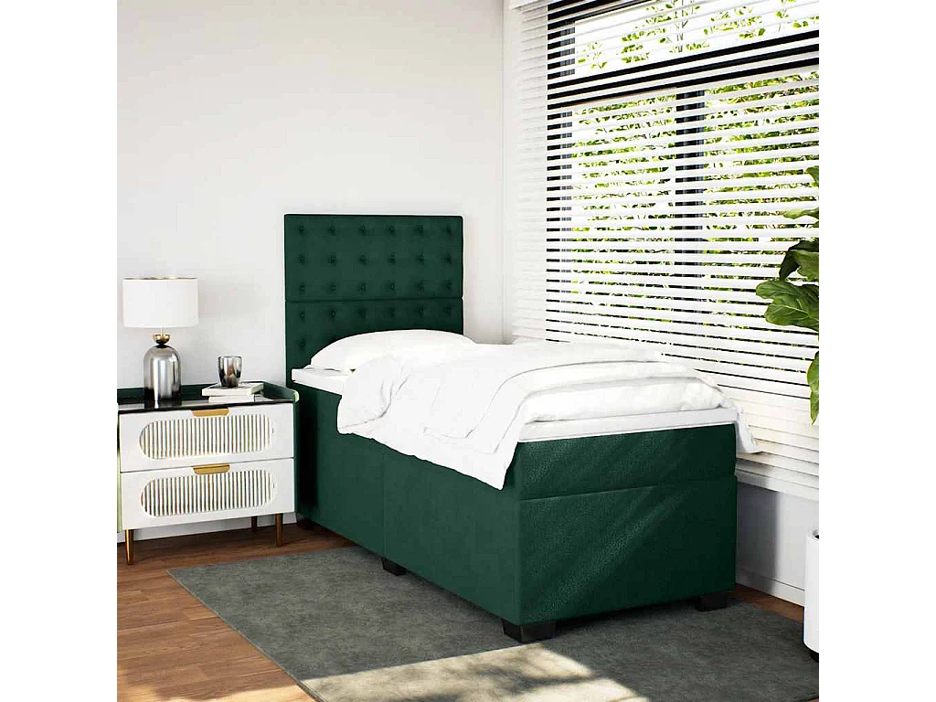 Cama box spring con colchón terciopelo verde oscuro 80x200 cm