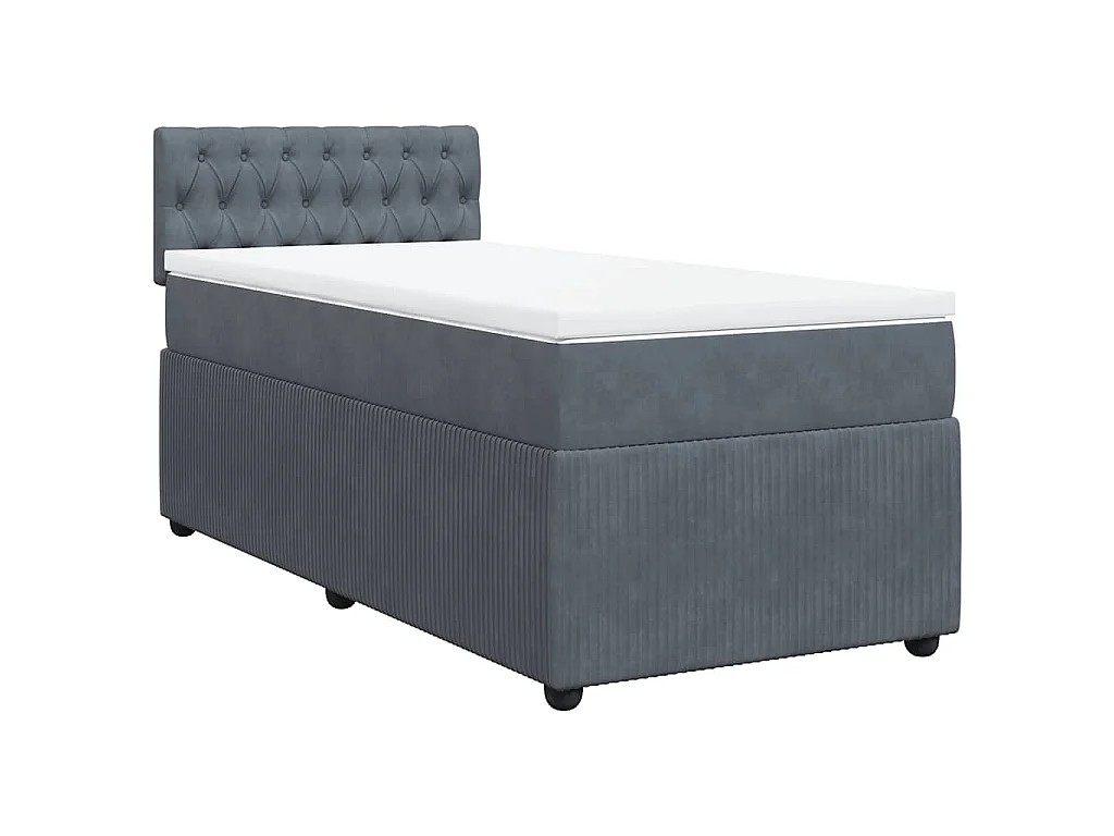 Cama com molas/colchão 90x200 cm veludo cinza-escuro