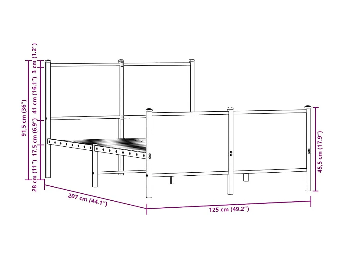 Cadre de lit en métal sans matelas chêne fumé 120x200 cm