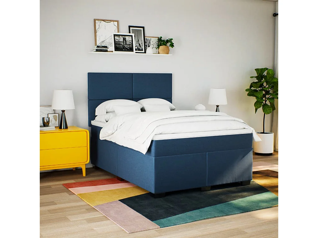 Boxspringbett mit Matratze Blau 140x190 cm Stoff
