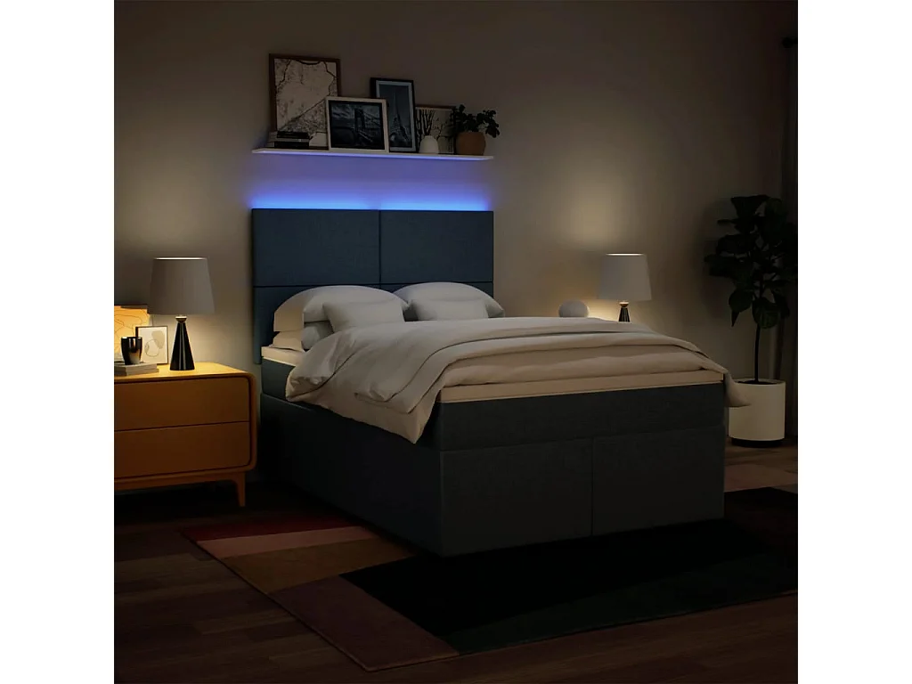 Boxspring met matras stof blauw 140x190 cm