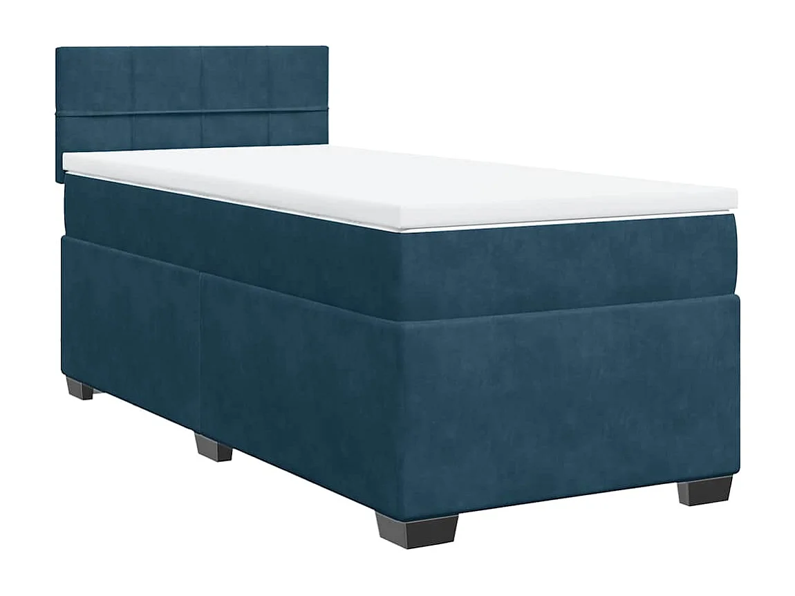 Cama box spring con colchón terciopelo azul oscuro 90x190 cm