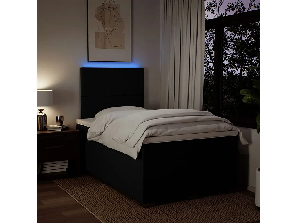 Cama box spring con colchón tela negro 120x190 cm