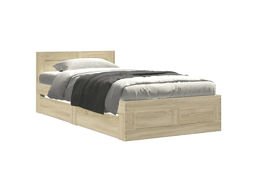 Cadre de lit et tête de lit sans matelas chêne sonoma 90x190 cm