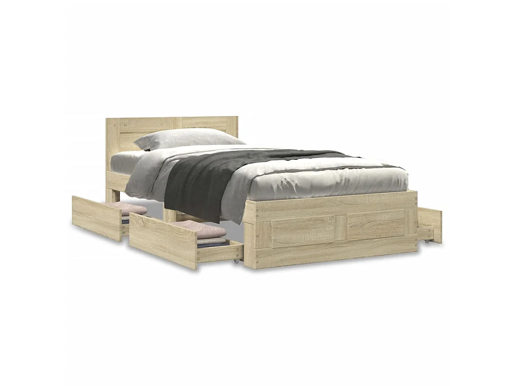 Cadre de lit et tête de lit sans matelas chêne sonoma 90x190 cm