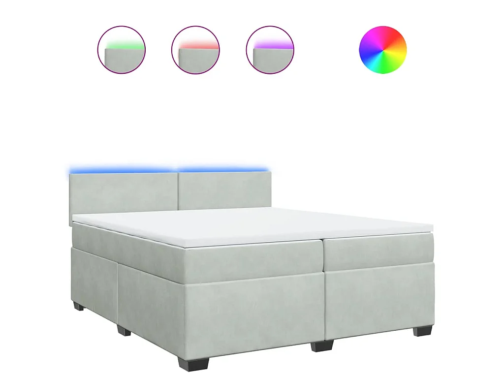 Sommier à lattes de lit et matelas Gris clair 200x200cm Velours