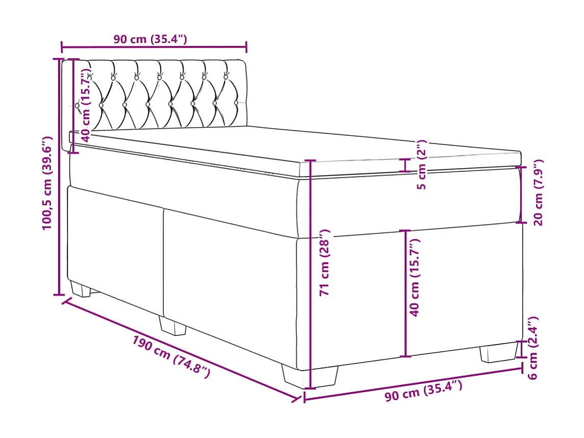 Giroletto a Molle con Materasso Blu 90x190 cm in Tessuto