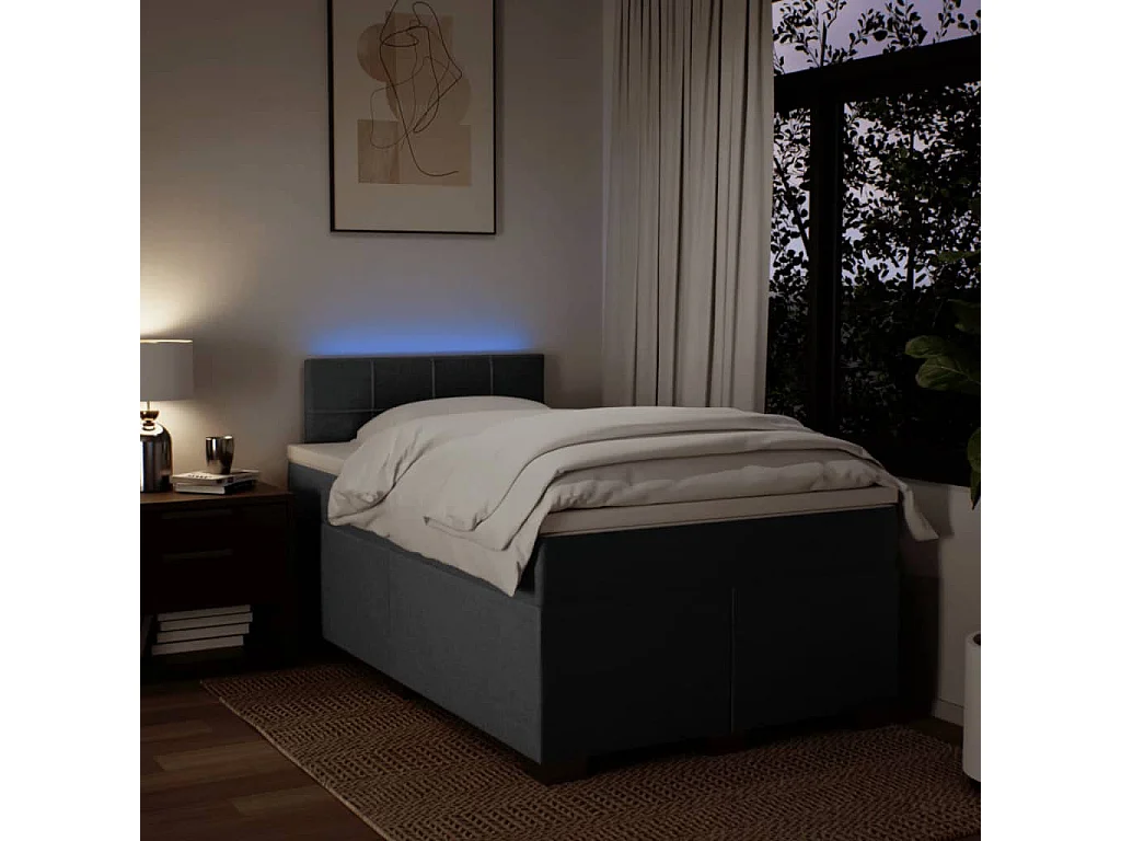 Cama box spring con colchón tela gris oscuro 120x200 cm