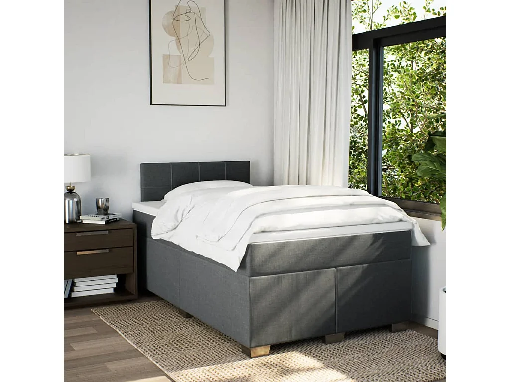 Cama box spring con colchón tela gris oscuro 120x200 cm