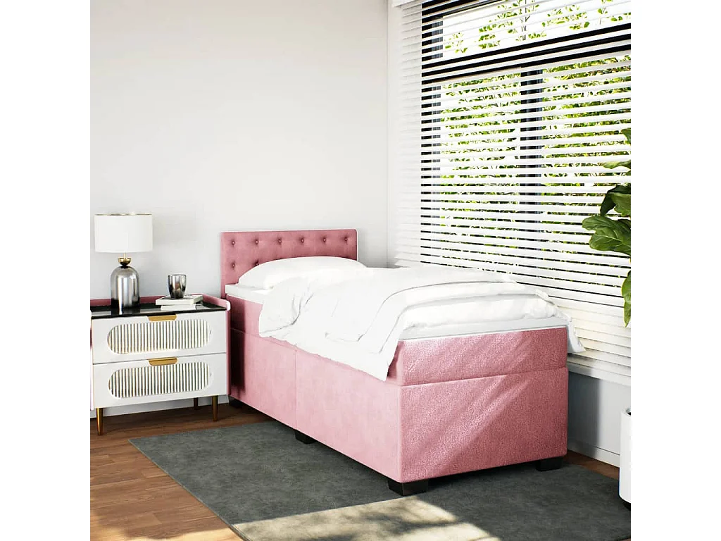 Boxspring met matras fluweel roze 100x200 cm