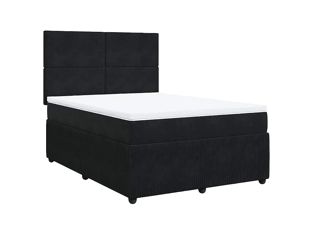 Cama box spring con colchón terciopelo negro 160x200 cm