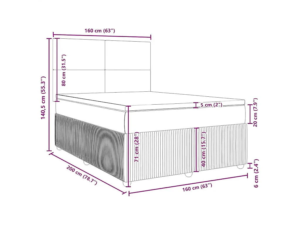 Cama box spring con colchón terciopelo negro 160x200 cm