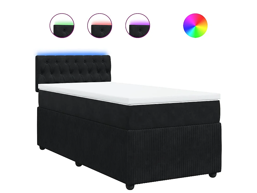 Cama box spring con colchón terciopelo negro 80x200 cm