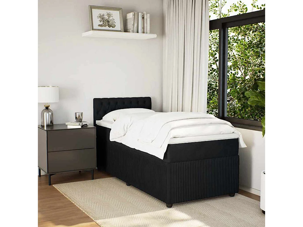 Cama box spring con colchón terciopelo negro 80x200 cm