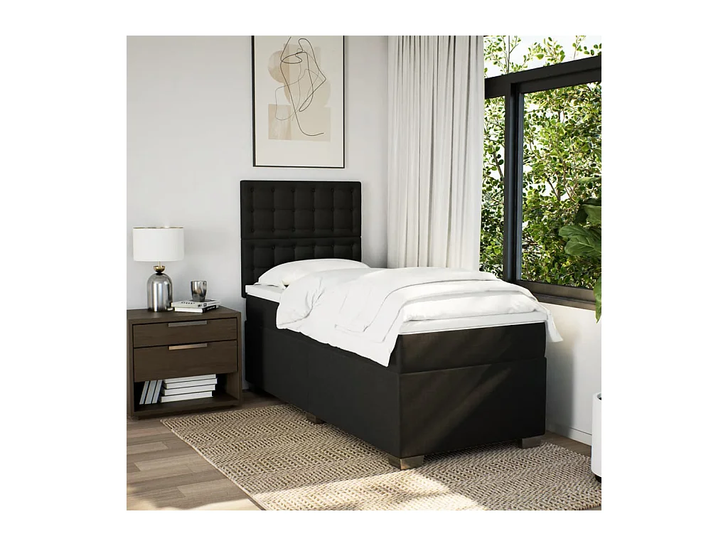 Sommier à lattes de lit avec matelas Noir 100x200 cm Tissu