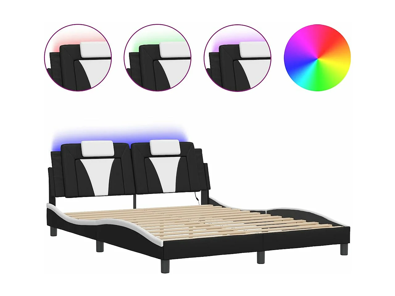 Bedframe "Viana" met LED zonder matras zwart en wit 160x200 cm