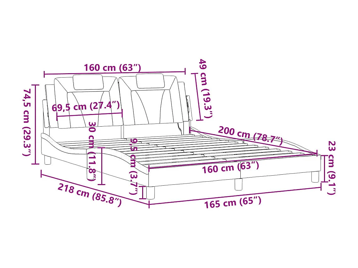 Bedframe "Viana" met LED zonder matras zwart en wit 160x200 cm