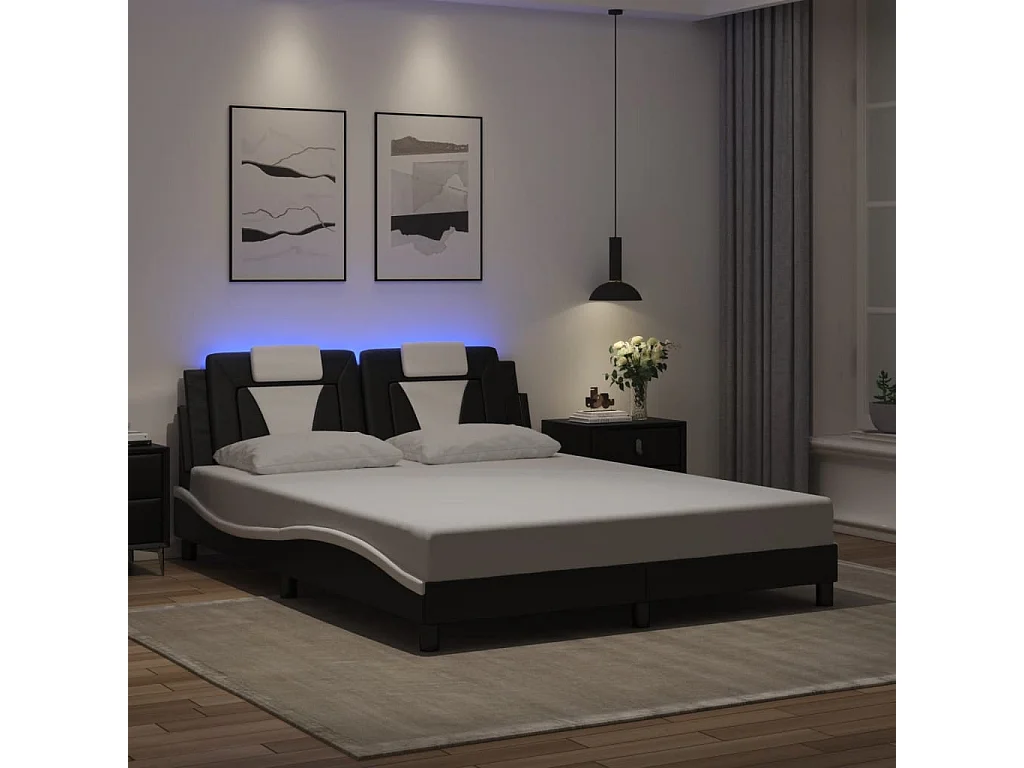 Giroletto Viana con LED senza Materasso Nero e Bianco 160x200 cm