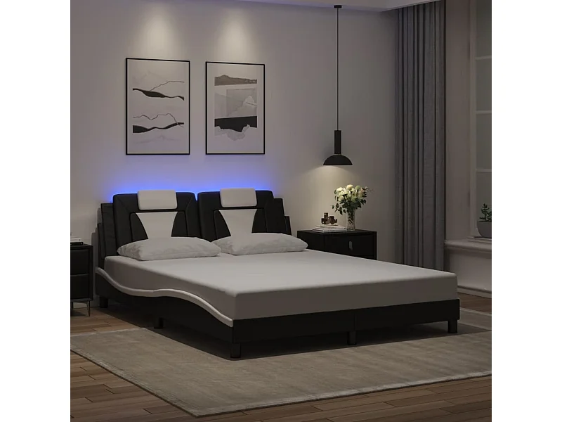 Bedframe "Viana" met LED zonder matras zwart en wit 160x200 cm