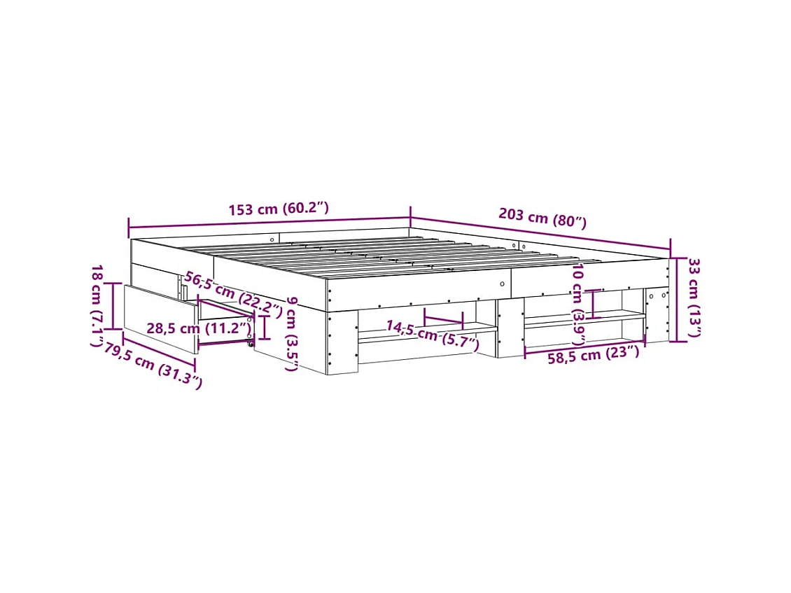 Cadre de lit sans matelas sonoma gris 150x200 cm