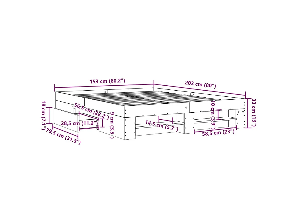 Cadre de lit sans matelas sonoma gris 150x200 cm