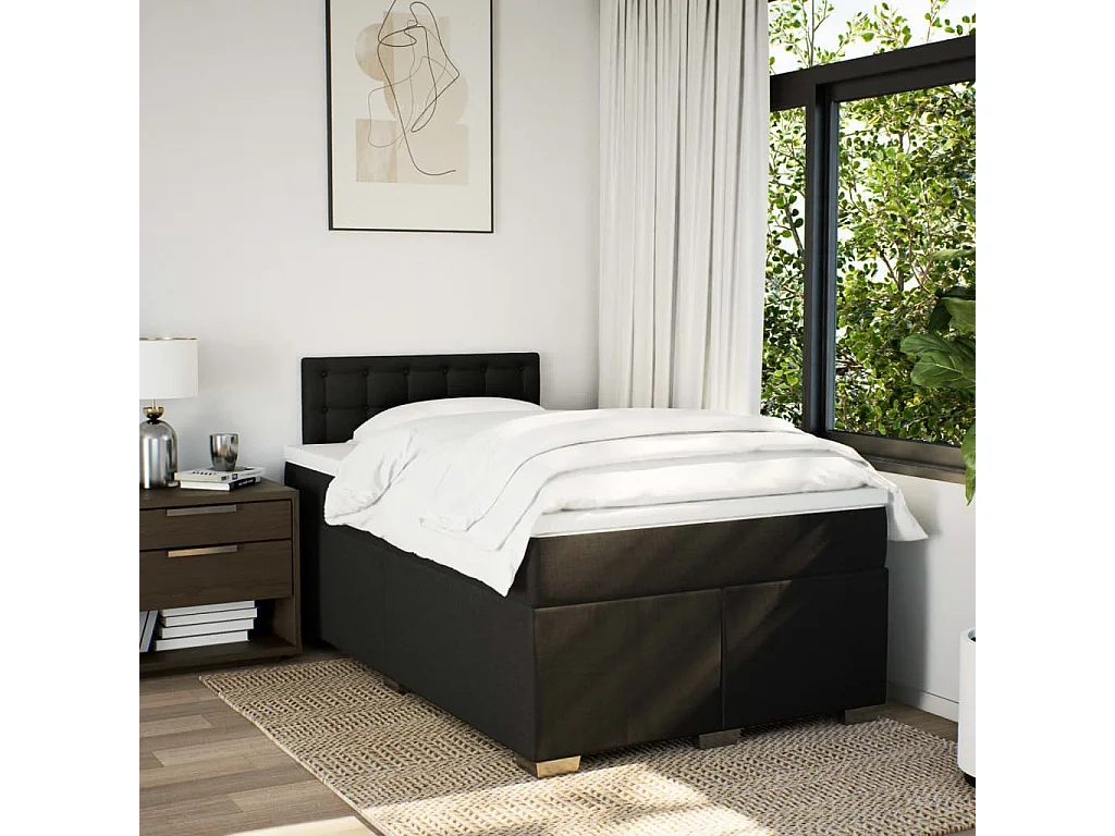 Sommier à lattes de lit avec matelas Noir 120x200 cm Tissu