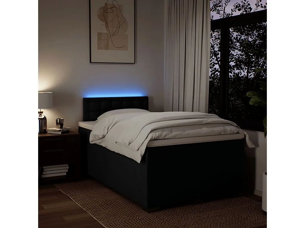 Cama box spring con colchón tela negro 120x200 cm