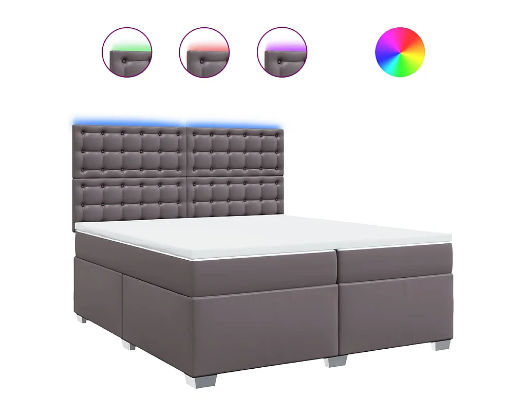 Cama box spring con colchón cuero sintético gris 200x200 cm