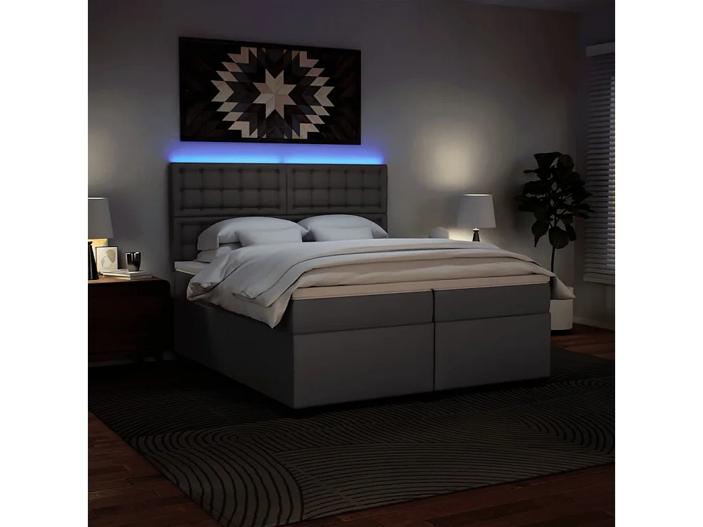 Cama box spring con colchón cuero sintético gris 200x200 cm