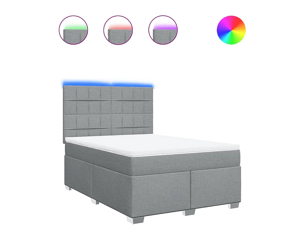Cama box spring con colchón tela gris claro 140x190 cm