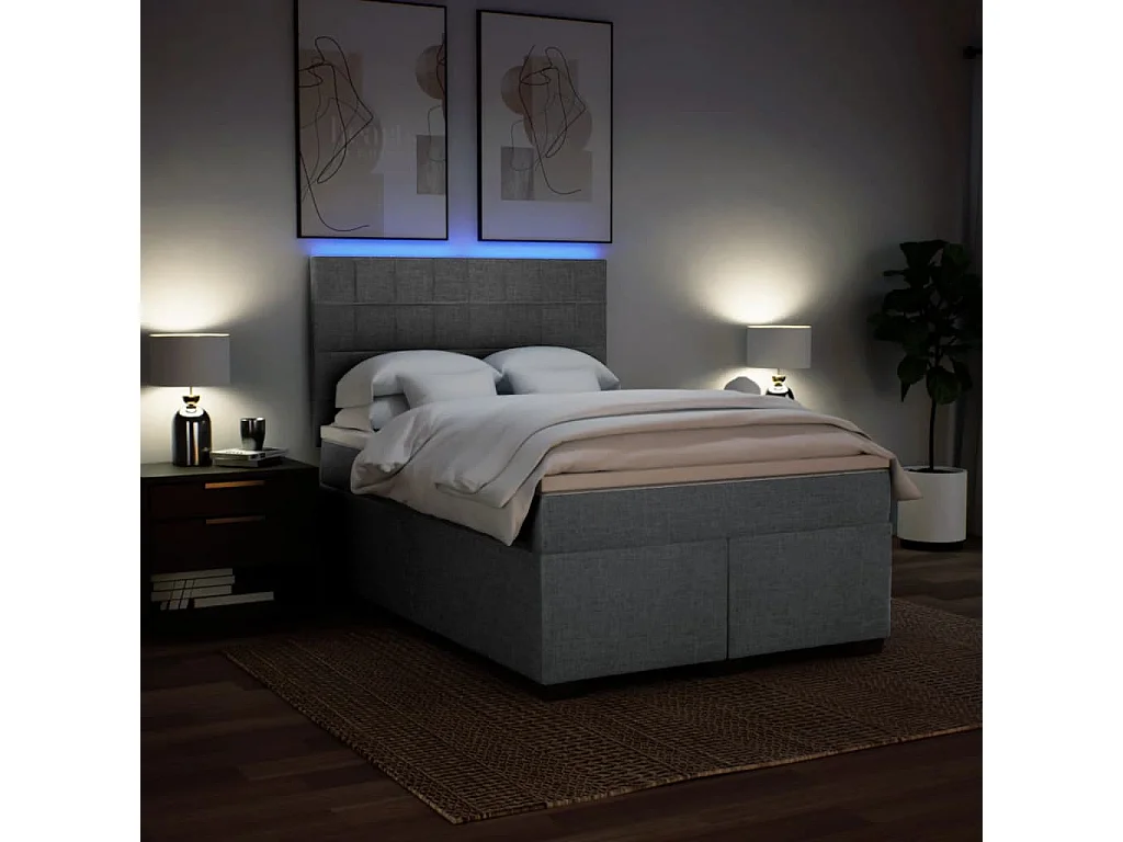 Cama box spring con colchón tela gris claro 140x190 cm