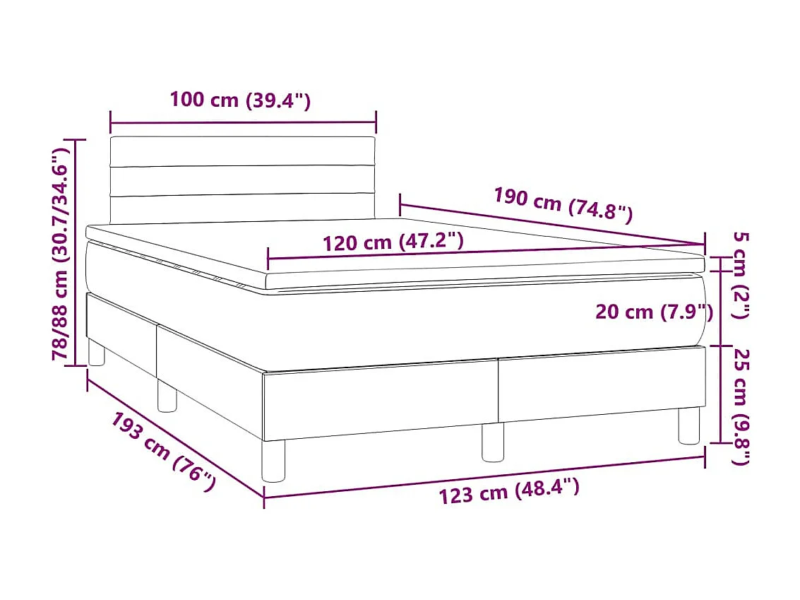 Sommier à lattes de lit matelas et LED crème 120x190 cm tissu