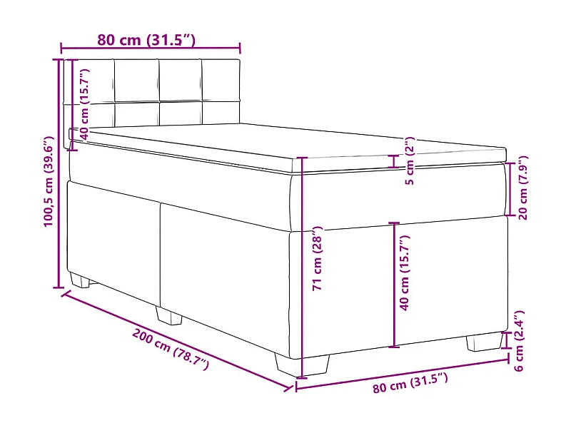Sommier à lattes de lit avec matelas Crème 80x200 cm Tissu