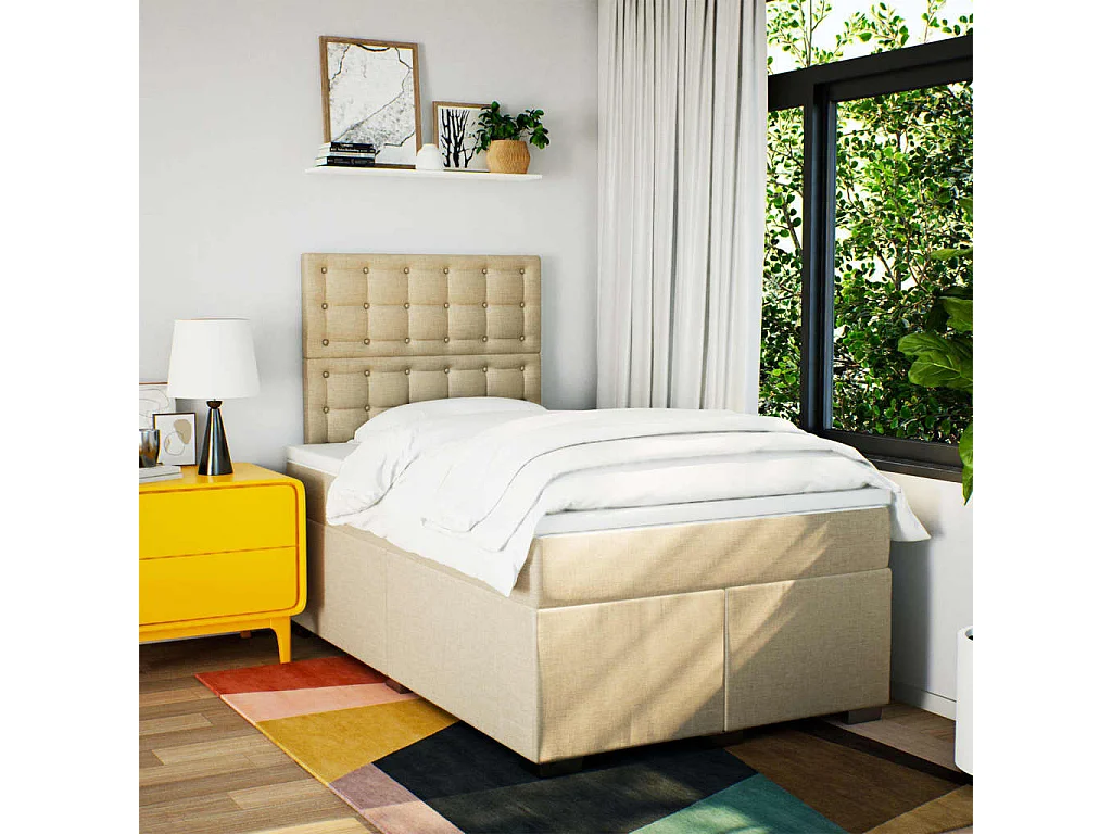 Giroletto a Molle con Materasso Crema 120x200 cm in Tessuto